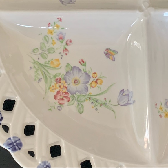 Tosho Butterly & Flower 13” Lace Border Four Section Plate Japanese Fine China - Picture 6 of 10